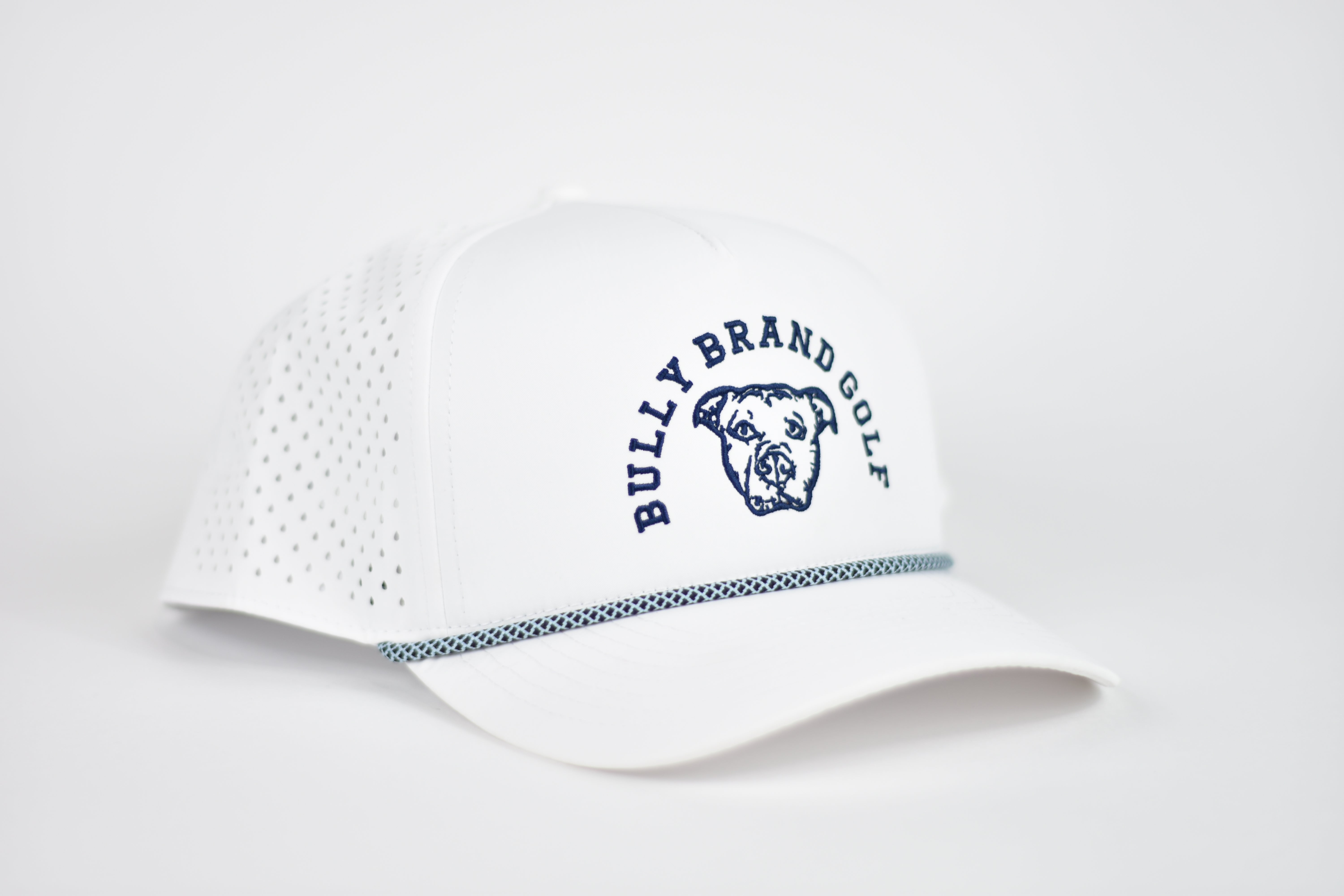 BBG Nylon Rope Snap Back Hat - White/Navy – Bully Brand Golf